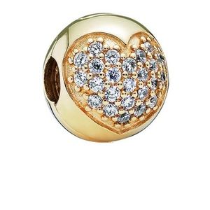 Authentic Pandora heart clip.  Solid 14K yellow gold.